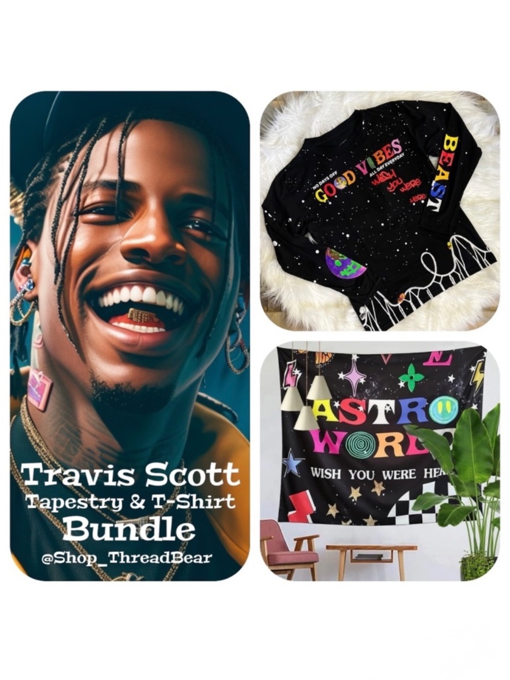 EUC. Travis Scott < Tapestry & Tee > Bundle! Astro World Good Vibes T-Shirt | XL